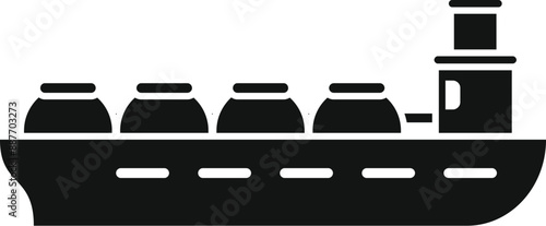 Black silhouette of a gas carrier ship transporting liquefied natural gas, icon illustration