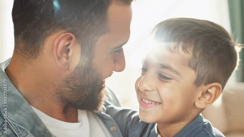 Close-up of an arab father and son sharing a tender and affectionate moment. Close-up of an arab father and son sharing a tender and affectionate moment.