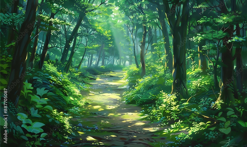 Fototapeta premium Sunbeams Through Forest Path