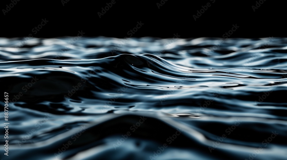 A close up of the water surface with the waves on the black background. A close up of the water surface with the waves on the black background.