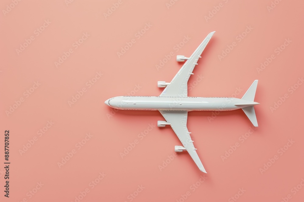 White airplane on pink background. Top view of passenger plane on color background. Traveling or transportation concept. Generated AI White airplane on pink background. Top view of passenger plane on color background. Traveling or transportation concept. Generated AI