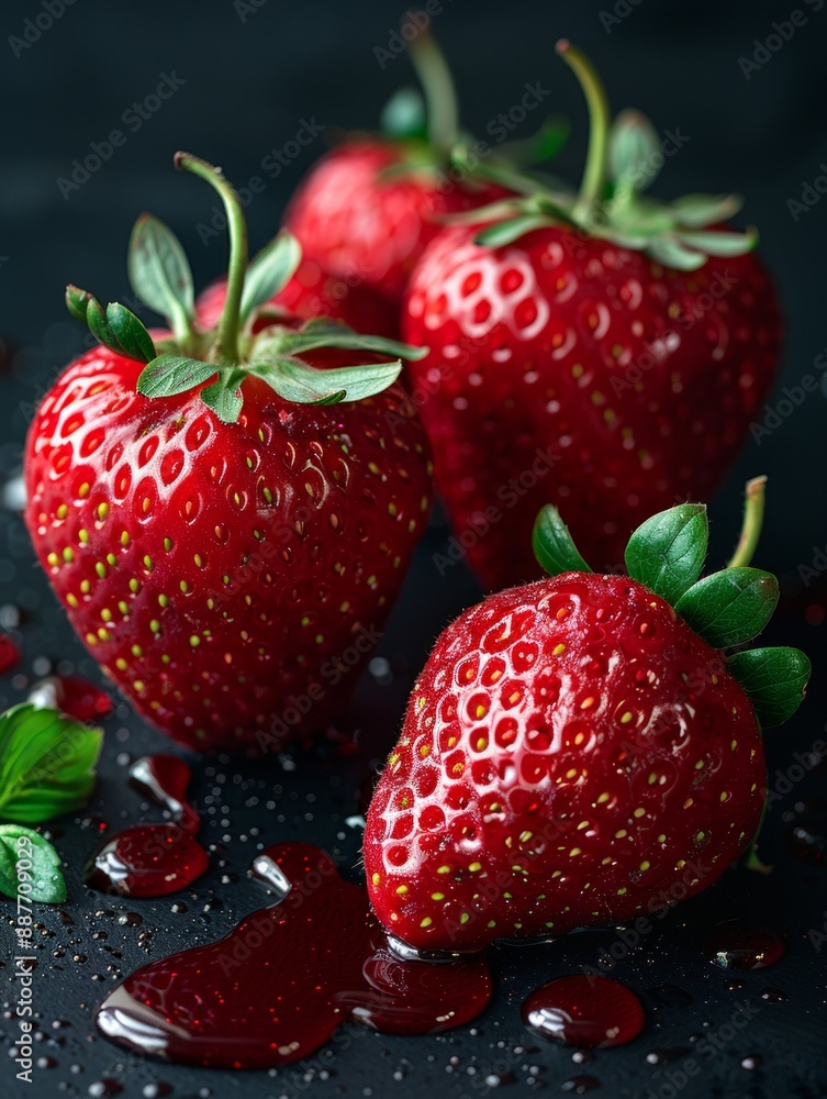 Macro Shots of Fresh Strawberries with Juicy Water Droplets Macro Shots of Fresh Strawberries with Juicy Water Droplets