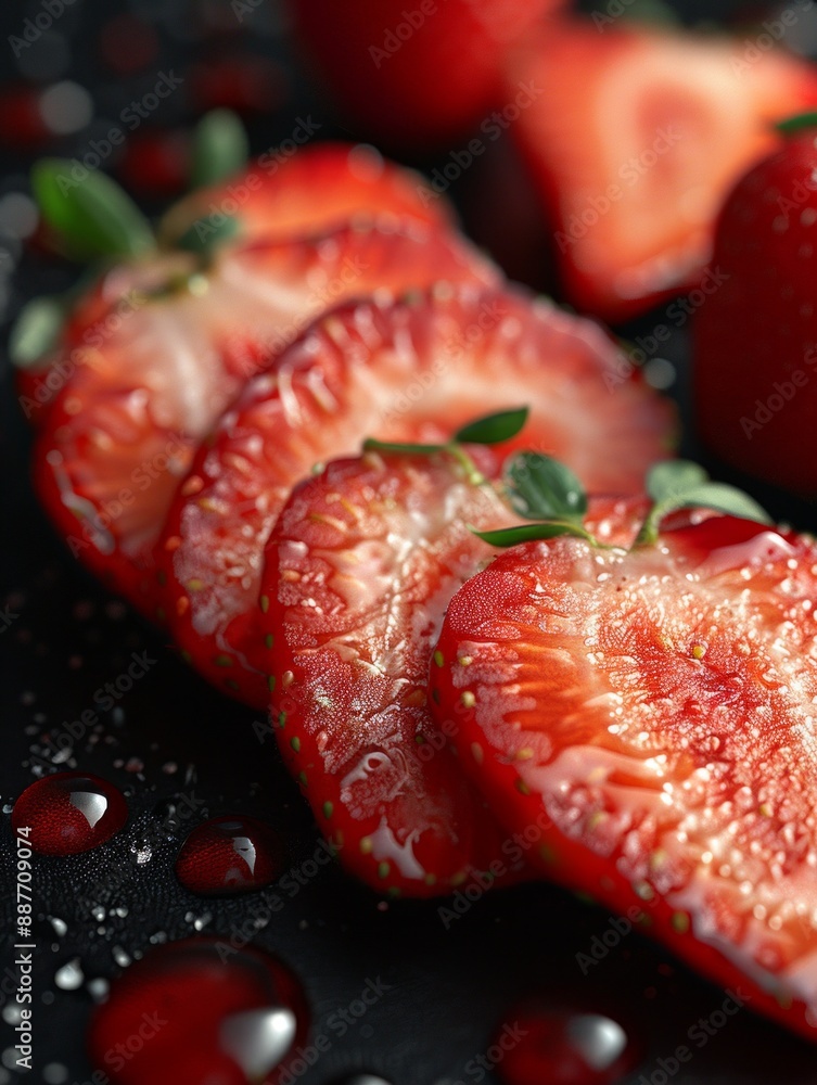 Macro Shots of Fresh Strawberries with Juicy Water Droplets Macro Shots of Fresh Strawberries with Juicy Water Droplets