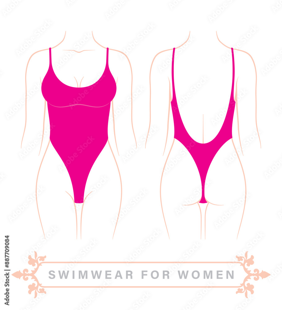 Vector woman body line with pink swimsuit. Isolated on white background. Vector woman body line with pink swimsuit. Isolated on white background.