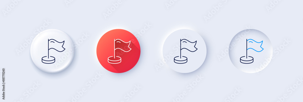 Milestone line icon. Neumorphic, Red gradient, 3d pin buttons. Place pin sign. Flag pointer symbol. Line icons. Neumorphic buttons with outline signs. Vector Milestone line icon. Neumorphic, Red gradient, 3d pin buttons. Place pin sign. Flag pointer symbol. Line icons. Neumorphic buttons with outline signs. Vector
