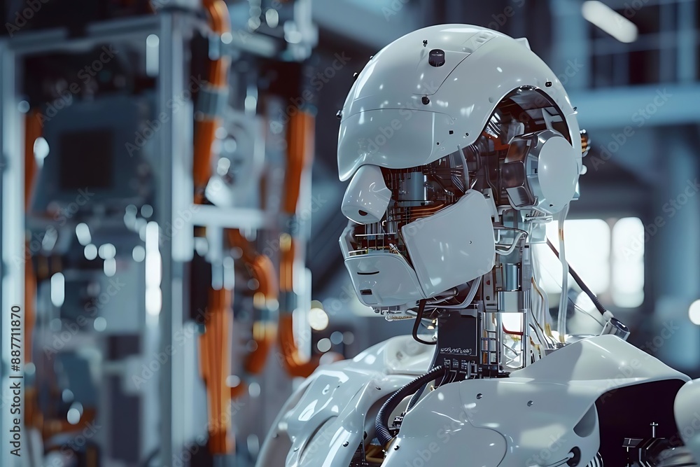 3D Rendering of a White Robot Head with Exposed Internal Wiring 3D Rendering of a White Robot Head with Exposed Internal Wiring
