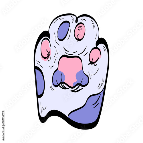 Vector cat paw. Cartoon rabbit foot. Paw for good luck. Logo for a pet store. Cute animal sticker.
