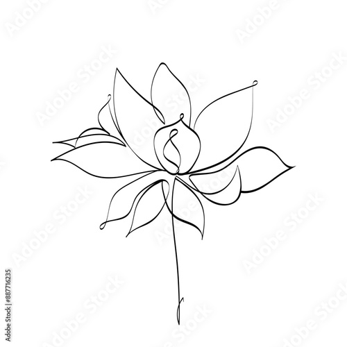 Vector lotus flower in one line style.