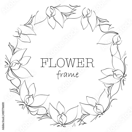 Congratulatory frame made of lotus flowers. Vector floral frame. Lotus flower coloring book. Flower greetings for the birthday boy. Flower design.
