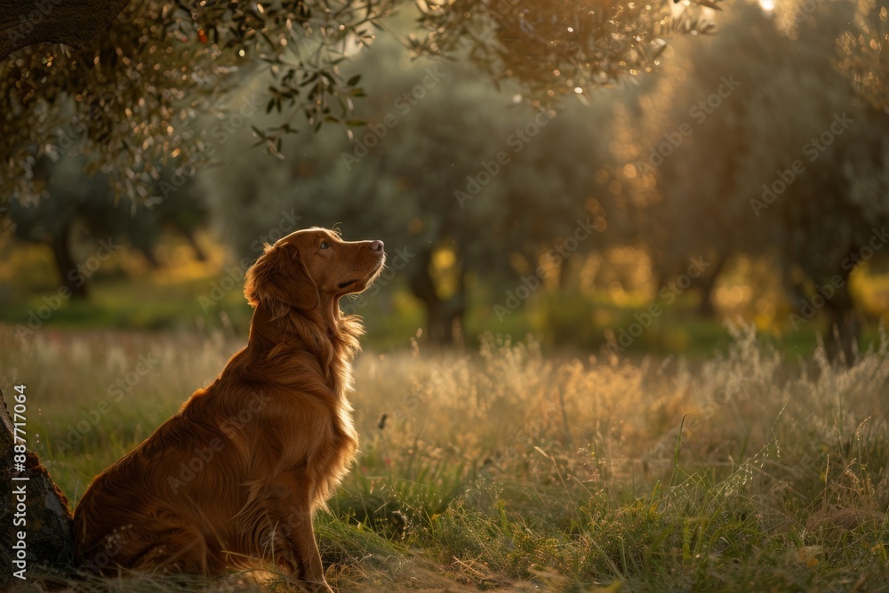 Naklejka premium Serene Golden Retriever Basking in Sunlit Bliss on Summer Day - Generative AI. Beautiful simple AI generated image in 4K, unique.