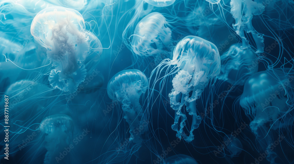 3d abstract fantasy futuristic calming jellyfishes in the water underwater background illustration. Blue magic mystery ocean wild world 3d abstract fantasy futuristic calming jellyfishes in the water underwater background illustration. Blue magic mystery ocean wild world