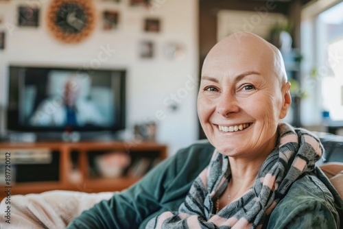 Portrait of smiling woman sick with Cancer