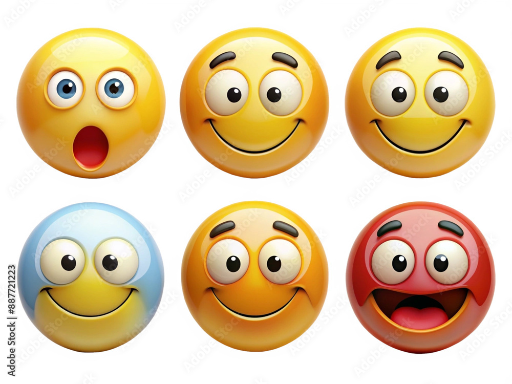 High Detailed Beautiful Emoji Expressions Icon Set on Transparent Background High Detailed Beautiful Emoji Expressions Icon Set on Transparent Background