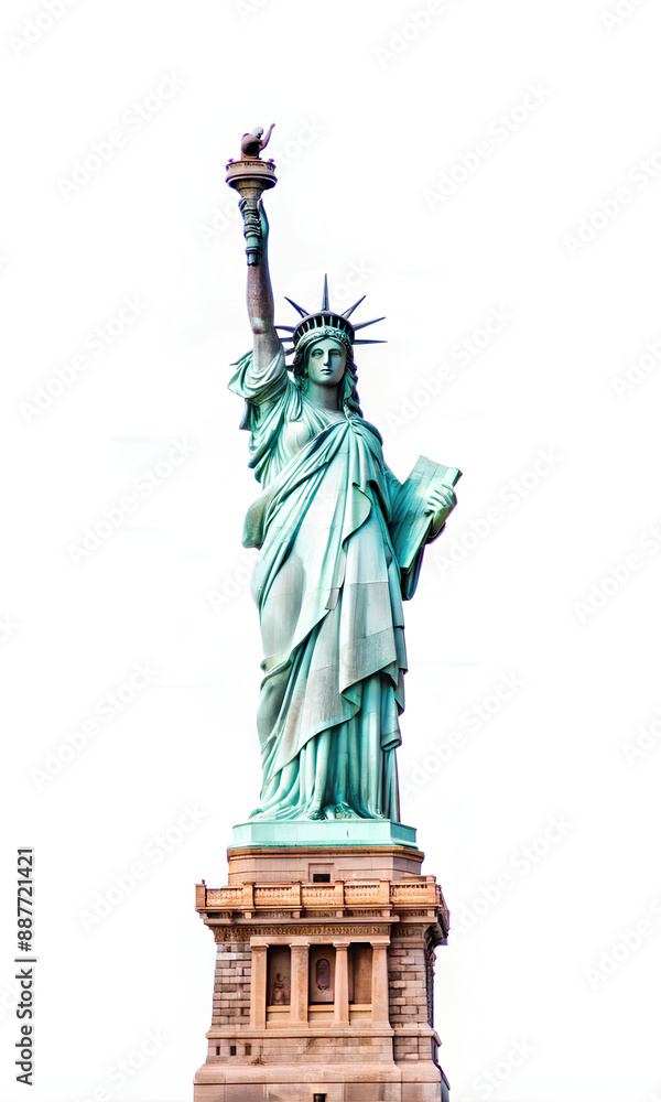 Fototapeta premium The statue of liberty with her pedestal, New York City, USA - on Isolate white background