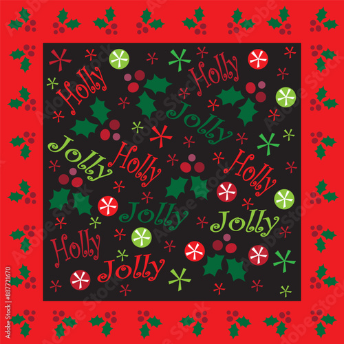 christmas background with holly jolly text