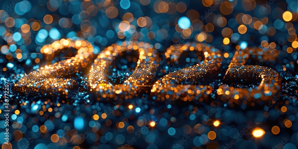 Golden 2023 Glittering on Blue Bokeh Background Golden 2023 Glittering on Blue Bokeh Background