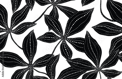 Abstract leaf nature dotted style seamless pattern. monochrome floral background.