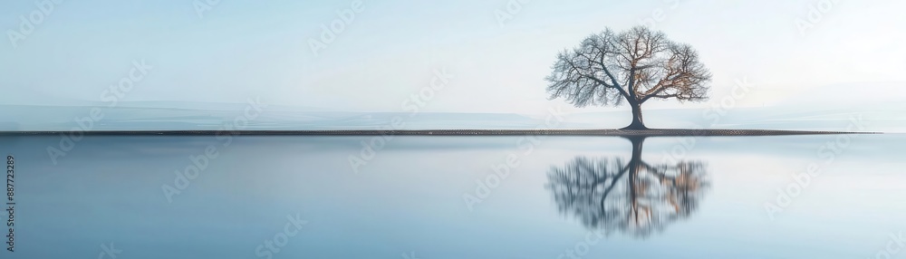 A tree in the middle of a lake with a beautiful sky and clouds reflected in the water. A tree in the middle of a lake with a beautiful sky and clouds reflected in the water.