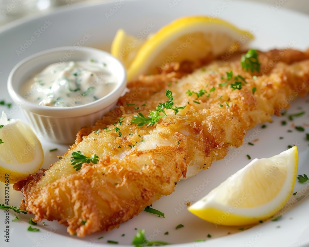 Crispy fried fish with tartar sauce and lemon wedges a classic comfort food Crispy fried fish with tartar sauce and lemon wedges a classic comfort food