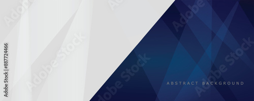 White and blue modern abstract wide banner with geometric shapes. Dark blue and white abstract background. Vector illustration
