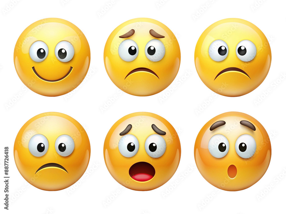 High Detailed Beautiful Emoji Expressions Icon Set on Transparent Background