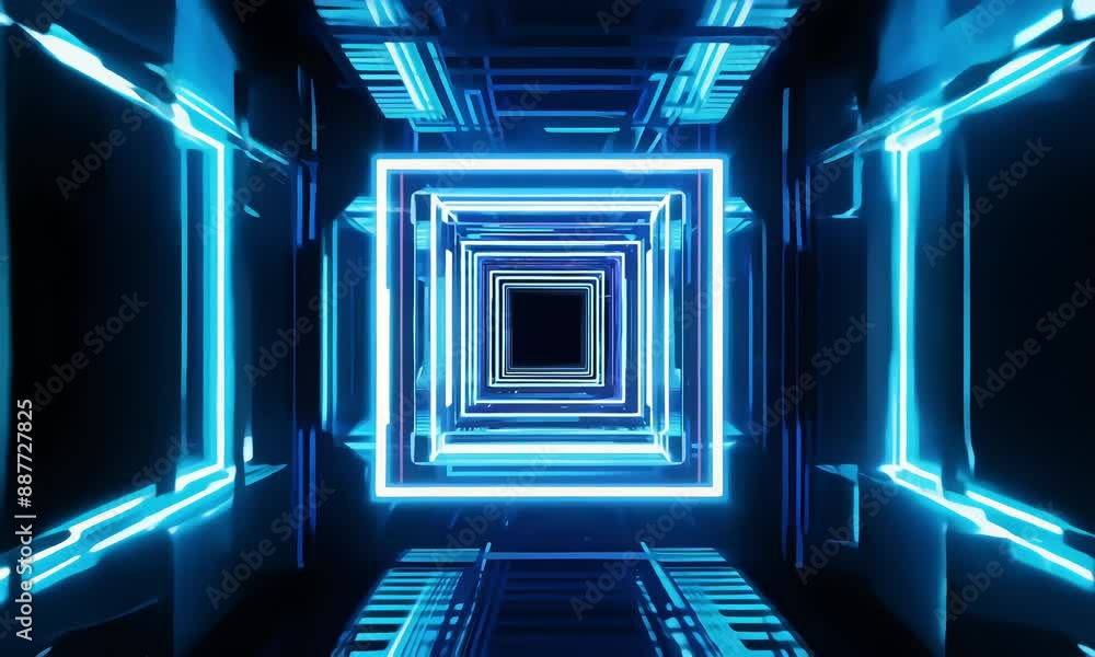 blue neon light effect frame movement animation, generated ai