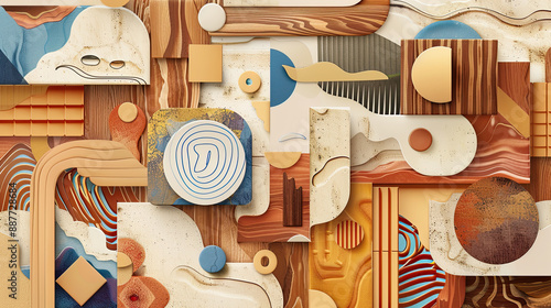Fototapeta Naklejka Na Ścianę i Meble -  abstract 3d wood shape collage 