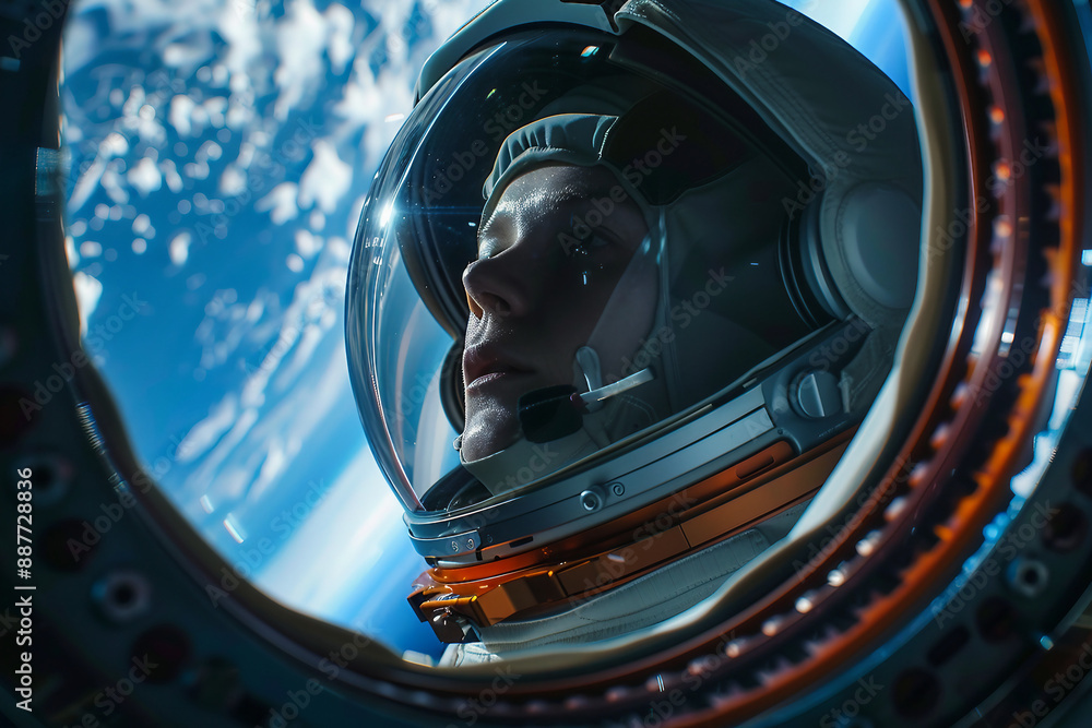 Closeup Generative AI picture of astronaut male female floating through space galaxy planet moon stars Closeup Generative AI picture of astronaut male female floating through space galaxy planet moon stars