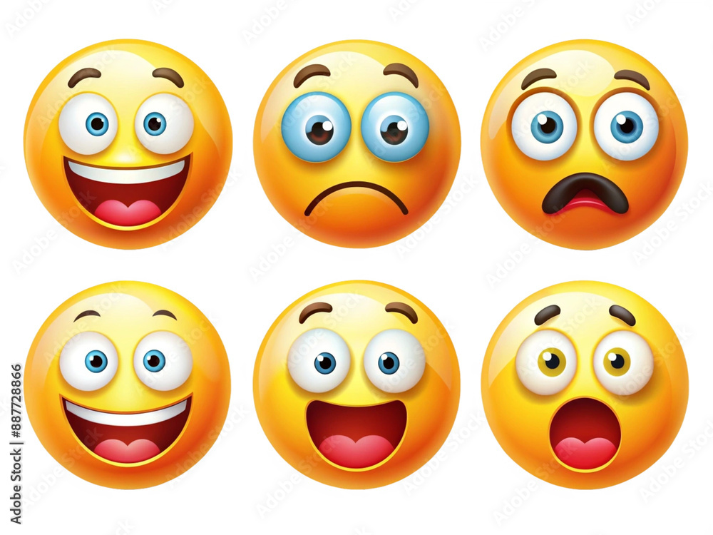 High Detailed Beautiful Emoji Expressions Icon Set on Transparent Background High Detailed Beautiful Emoji Expressions Icon Set on Transparent Background
