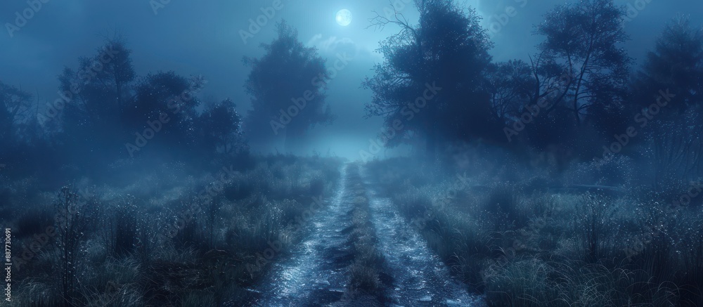 Fototapeta premium Moonlit Path Through a Misty Forest