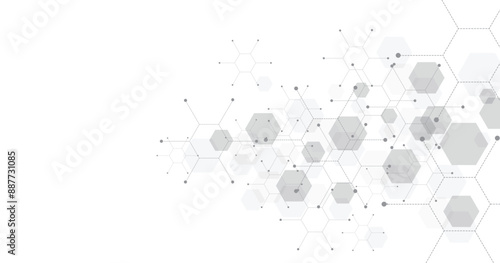 Vector hexagon technology on a white background. Abstract hexagons background with lines and dots. Design for science, medicine, or technology.