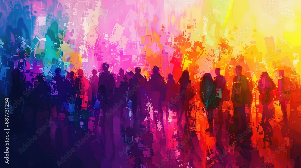 An abstract, vibrant background with a crowd of people, giving a sense of celebration or festival makes a great wallpaper An abstract, vibrant background with a crowd of people, giving a sense of celebration or festival makes a great wallpaper