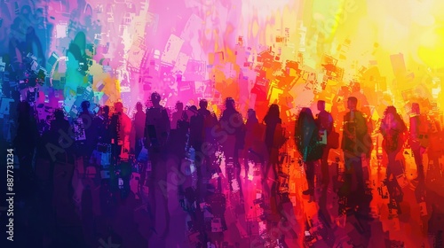 Wallpaper Mural An abstract, vibrant background with a crowd of people, giving a sense of celebration or festival makes a great wallpaper Torontodigital.ca