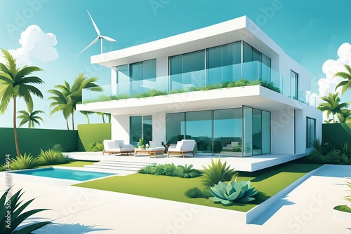 Modern house with wind turbines