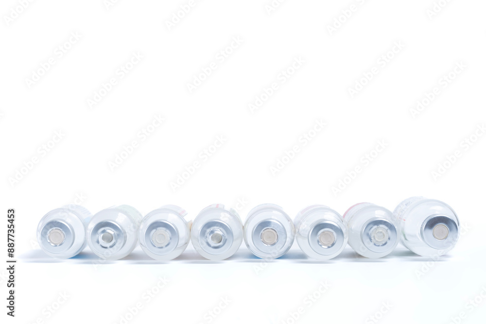Group of vaccinations bottles leaning down on white background. medical concept Group of vaccinations bottles leaning down on white background. medical concept