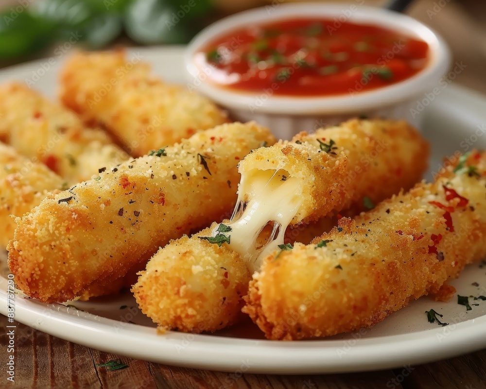 Crispy cheese sticks with a side of marinara sauce The perfect snack Crispy cheese sticks with a side of marinara sauce The perfect snack