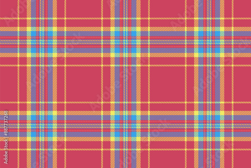 Relief plaid tartan pattern, silky check vector seamless. Isolation textile background fabric texture in red and yellow colors.