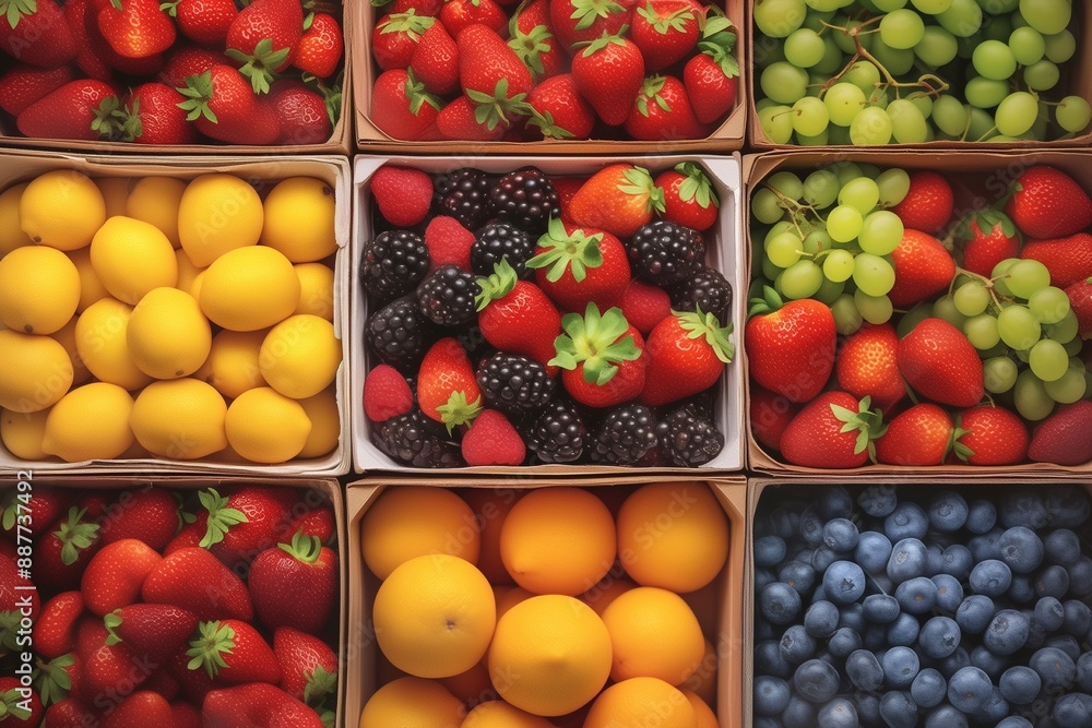 fresh fruits in boxes in the market fresh fruits in boxes in the market