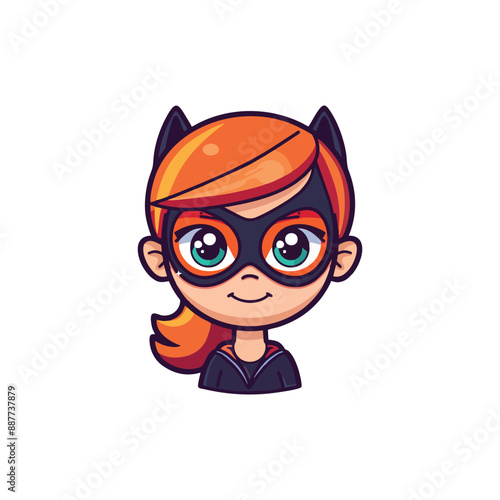 Cute cartoon superhero girl isolated on white background. Vector illustration.