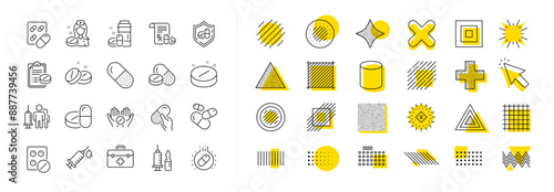 Healthcare, Prescription and Pill signs. Design shape elements. Medical drugs line icons. Pharmacy drugs, medical nurse, recipe pill icons. Vector
