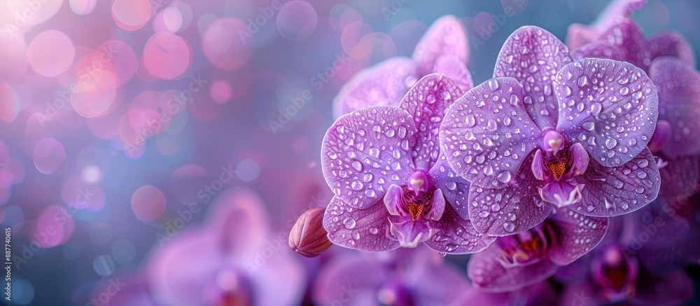 Purple Orchid with Dew Drops on a Blurry Background Purple Orchid with Dew Drops on a Blurry Background
