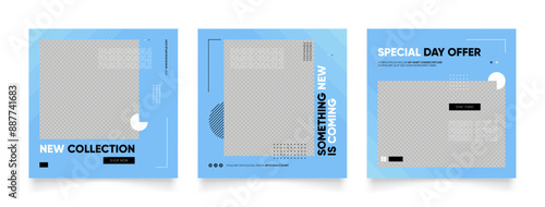social media template banner blog fashion sale promotion. fully editable instagram and facebook square post frame puzzle organic sale poster. fresh blue element shape vector background