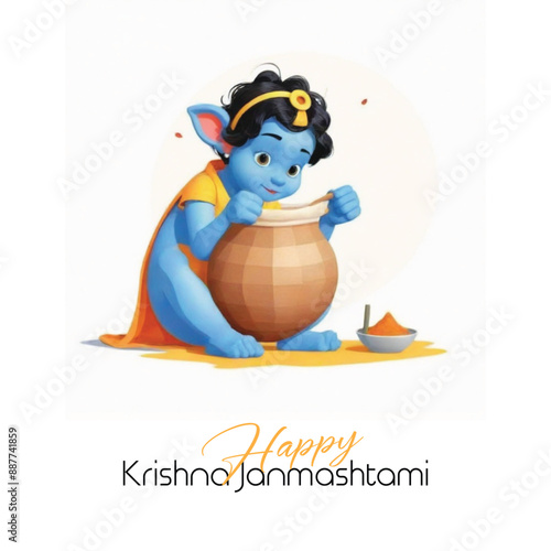  Happy Krishna Janmashtami illustration of Lord Krishna