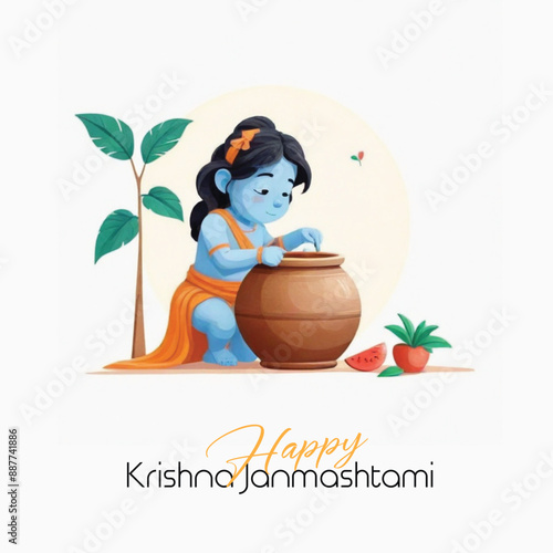  Happy Krishna Janmashtami illustration of Lord Krishna