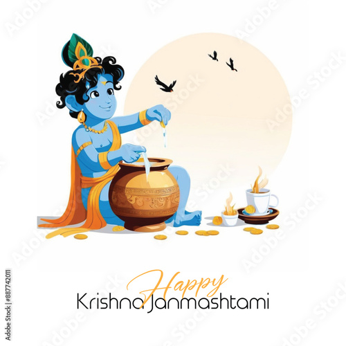  Happy Krishna Janmashtami illustration of Lord Krishna