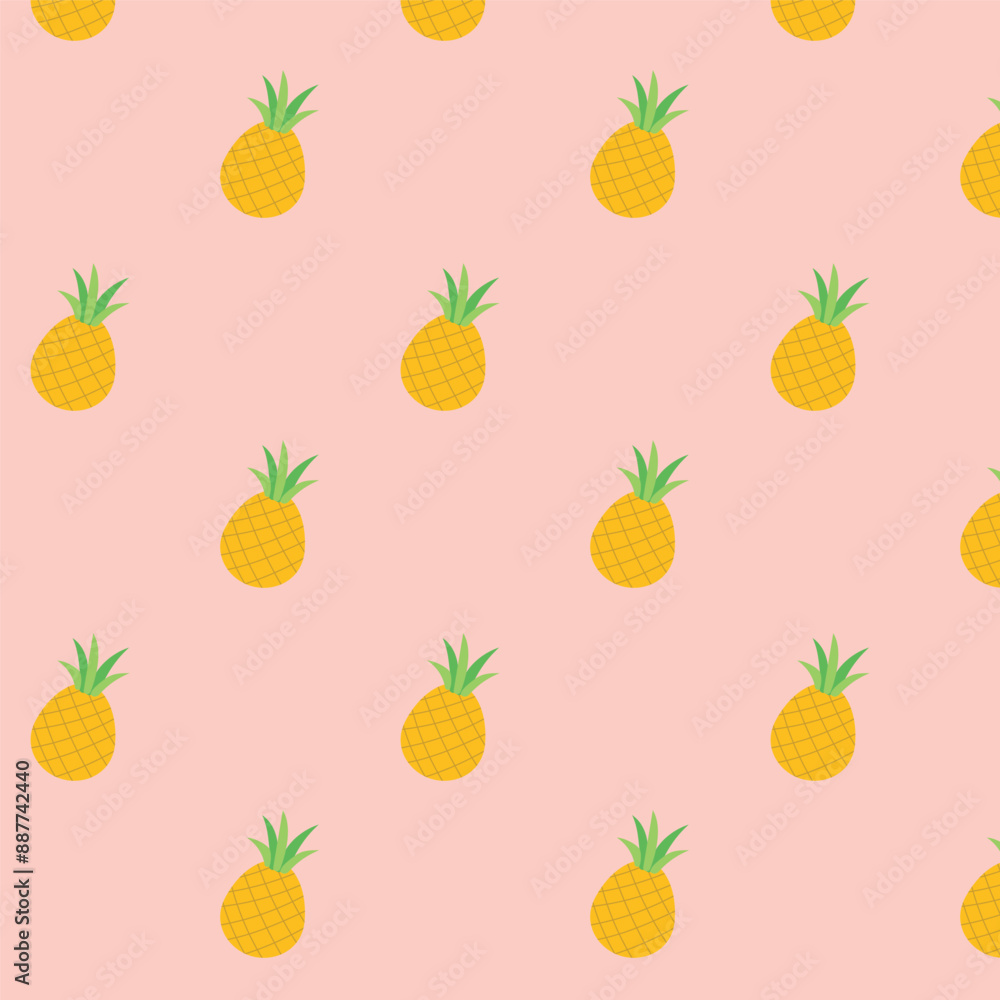 Pineapple pink pattern vector in flat style. Art for backgrounds, fabric, prints, banner Pineapple pink pattern vector in flat style. Art for backgrounds, fabric, prints, banner