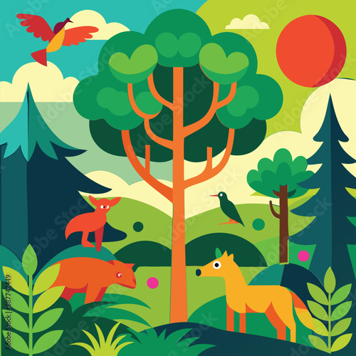 Vibrant forest vector illustration 