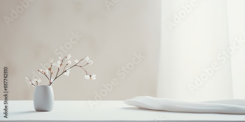 Wallpaper Mural White kitchen table with plant in vase. Decoration minimal mock up scene background Torontodigital.ca