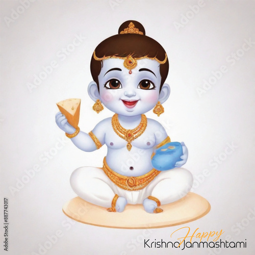  Happy Krishna Janmashtami illustration of Lord Krishna
