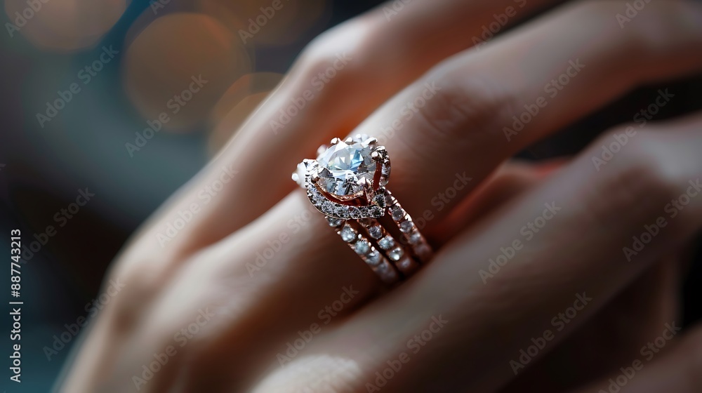 A close-up of a statement ring on a woman's finger A close-up of a statement ring on a woman's finger